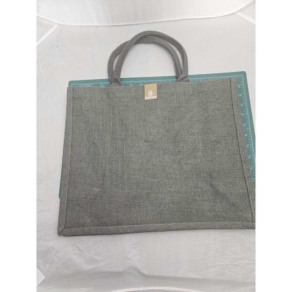 Emirates First Class Gray Jute Tote Bag – EMPTY - No Amenities - 16" x 13" x 6"
